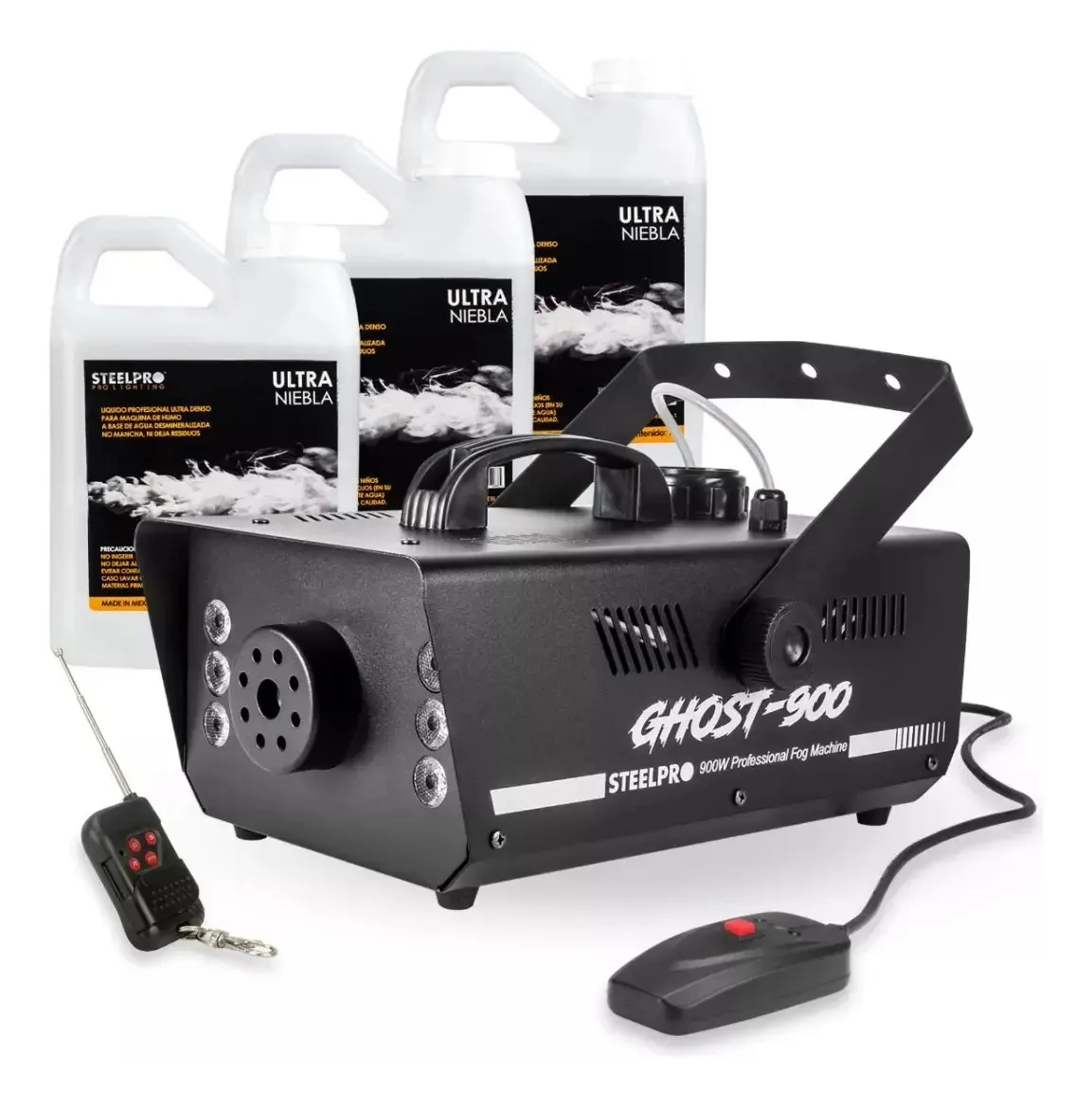 Máquina de fumaça Steelpro 900w + 3 litros de líquido de fumaça cor preta
