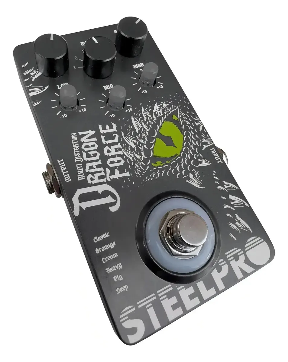 Pedal de distorção de guitarra Dragon Steelpro de 6 efeitos - preto-branco