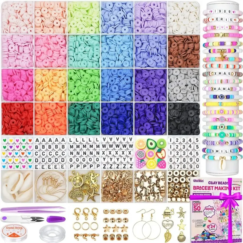 Kit Triko para pulseiras 6000 miçangas, argila e pingentes