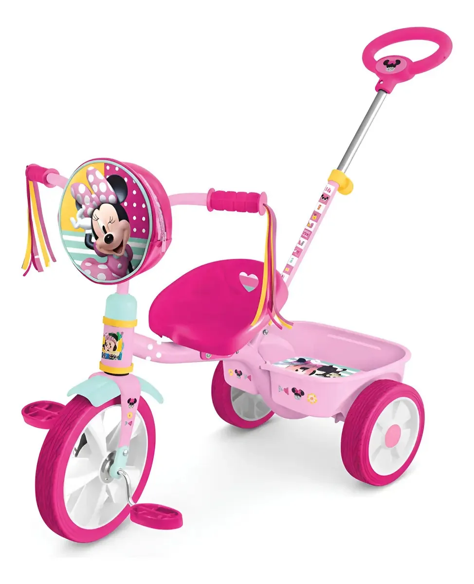 Baú Patin Tricycle Push Bar com bolsa Minnie rosa e preto