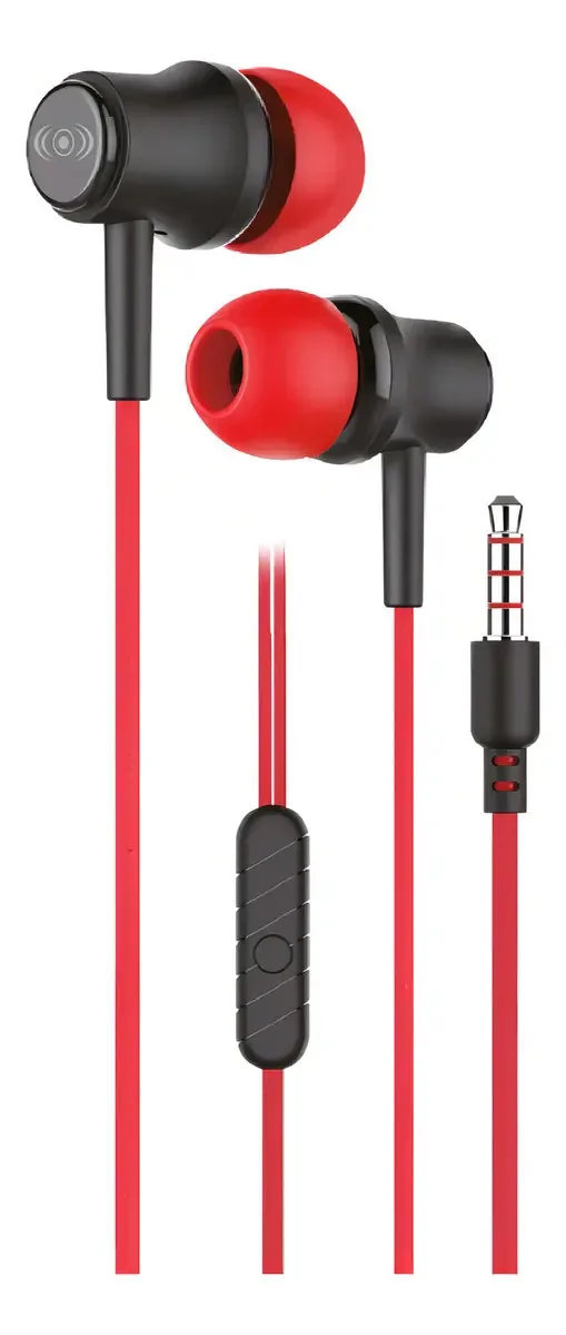 Fones de ouvido com fio viva-voz com microfone vermelho