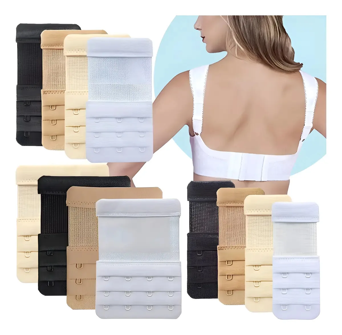 Sutiã Braser Extensions, extensores femininos, 3 ganchos, 12 unidades F