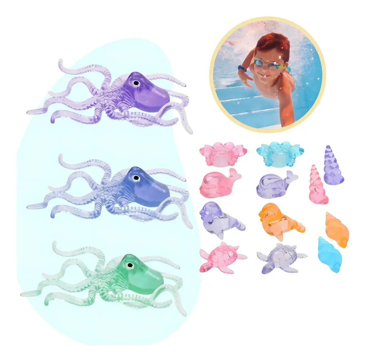 15 brinquedos de verão para piscina, animais aquáticos, polvo infantil, F