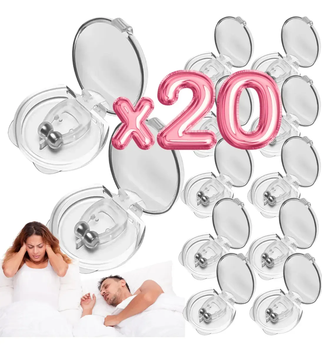 20 broches magnéticos, dilatador nasal, clipe anti-ronco