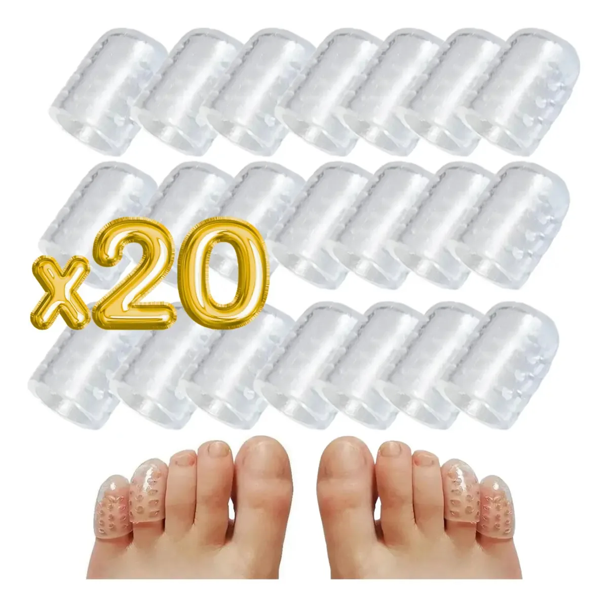 20 protetores de dedos, gel respirável, unhas encravadas, cor Callo F, silicone transparente