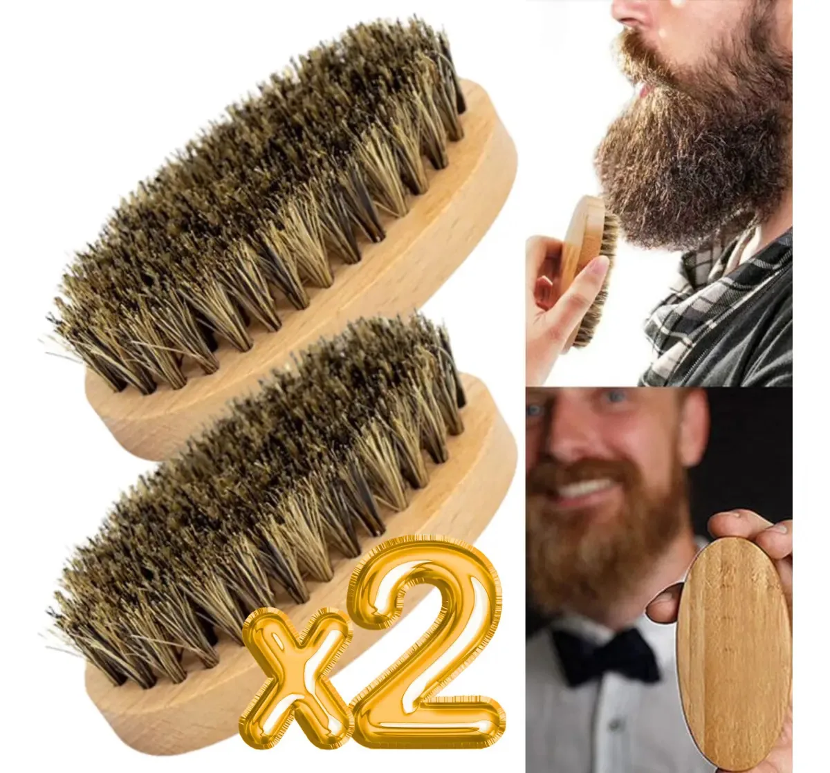 2pçs Escova Cerdas de Javali Barba Profissional Barbeiro 11cm F Cor Marrom