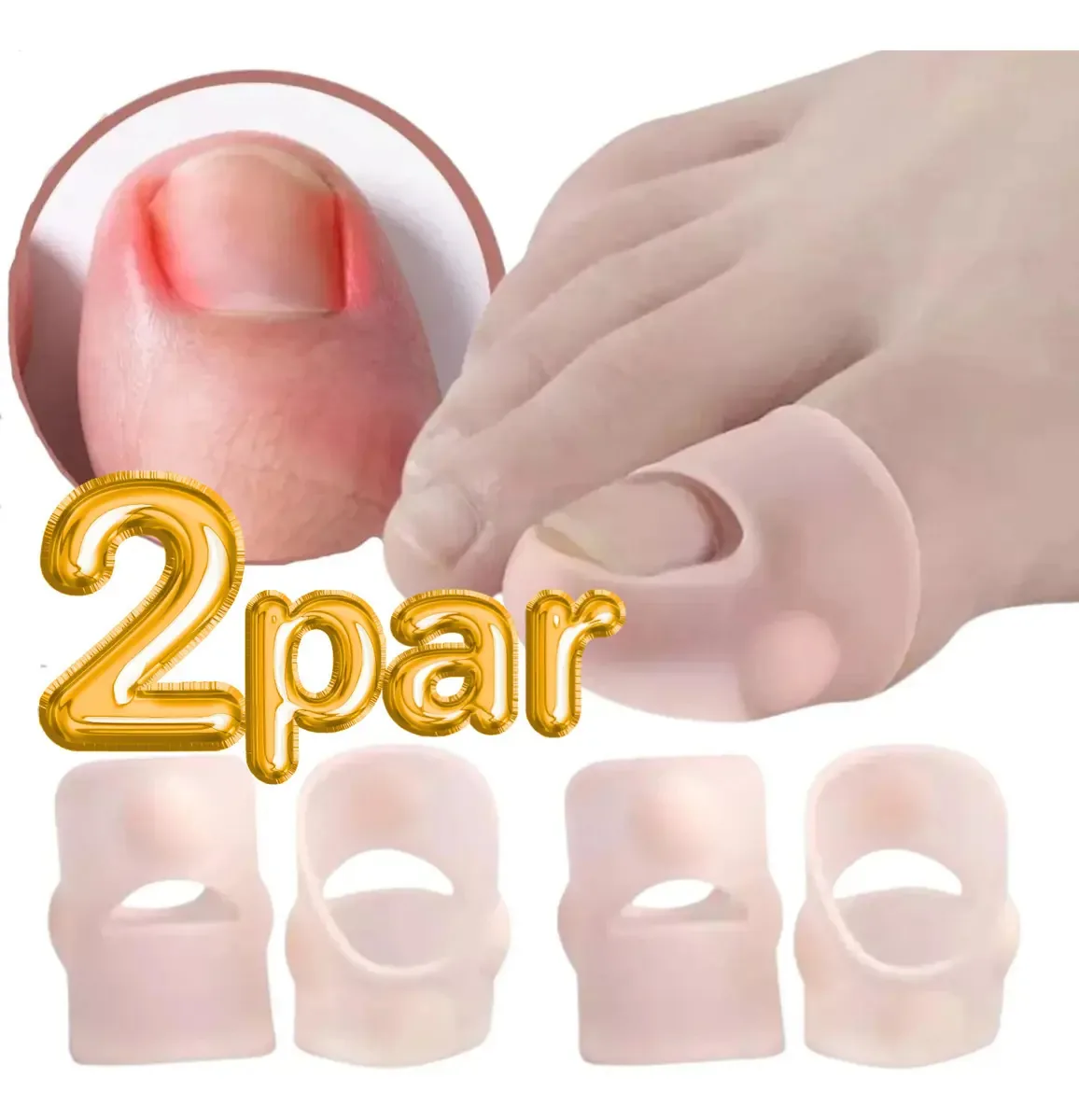 2 pares de protetores de dedos grandes, protetor de unhas enterrado, cor bege