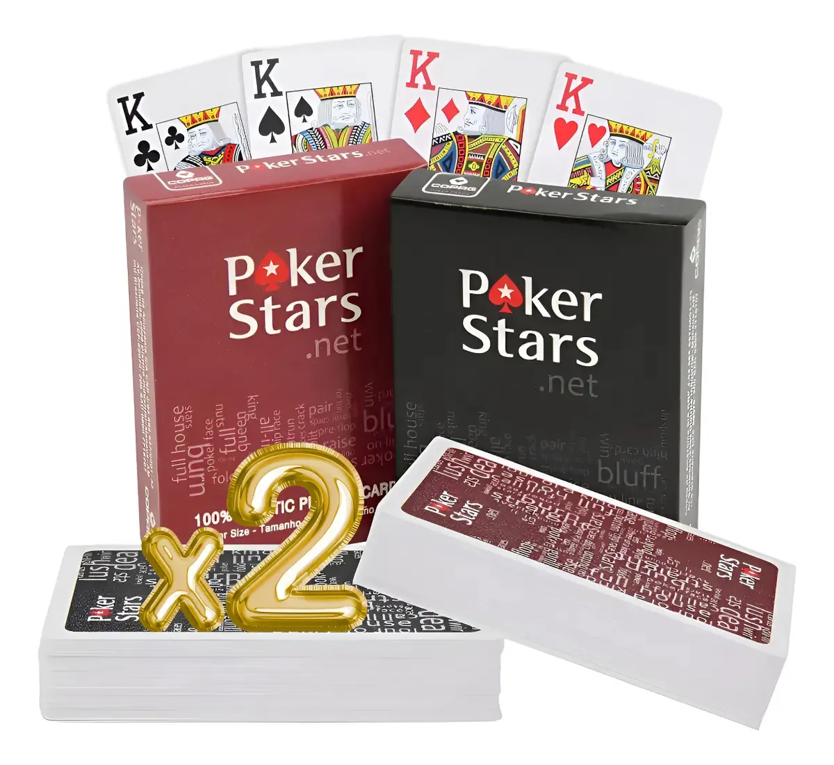 Cartas de pôquer de 2 baralhos, cartas de baralho enceradas, Casino F Reverse, preto e vermelho