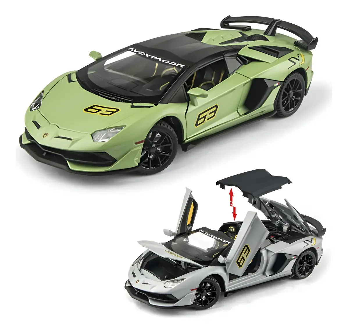 Roadster em miniatura de metal verde Lamborghini Aventador Svj63