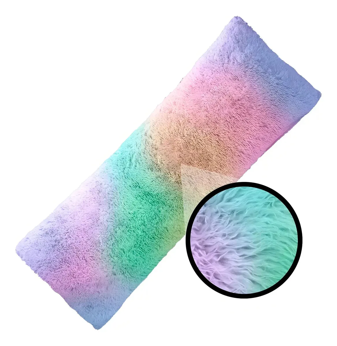 Almofada grande, almofada de cabelo comprido, decoração macia em cor de unicórnio