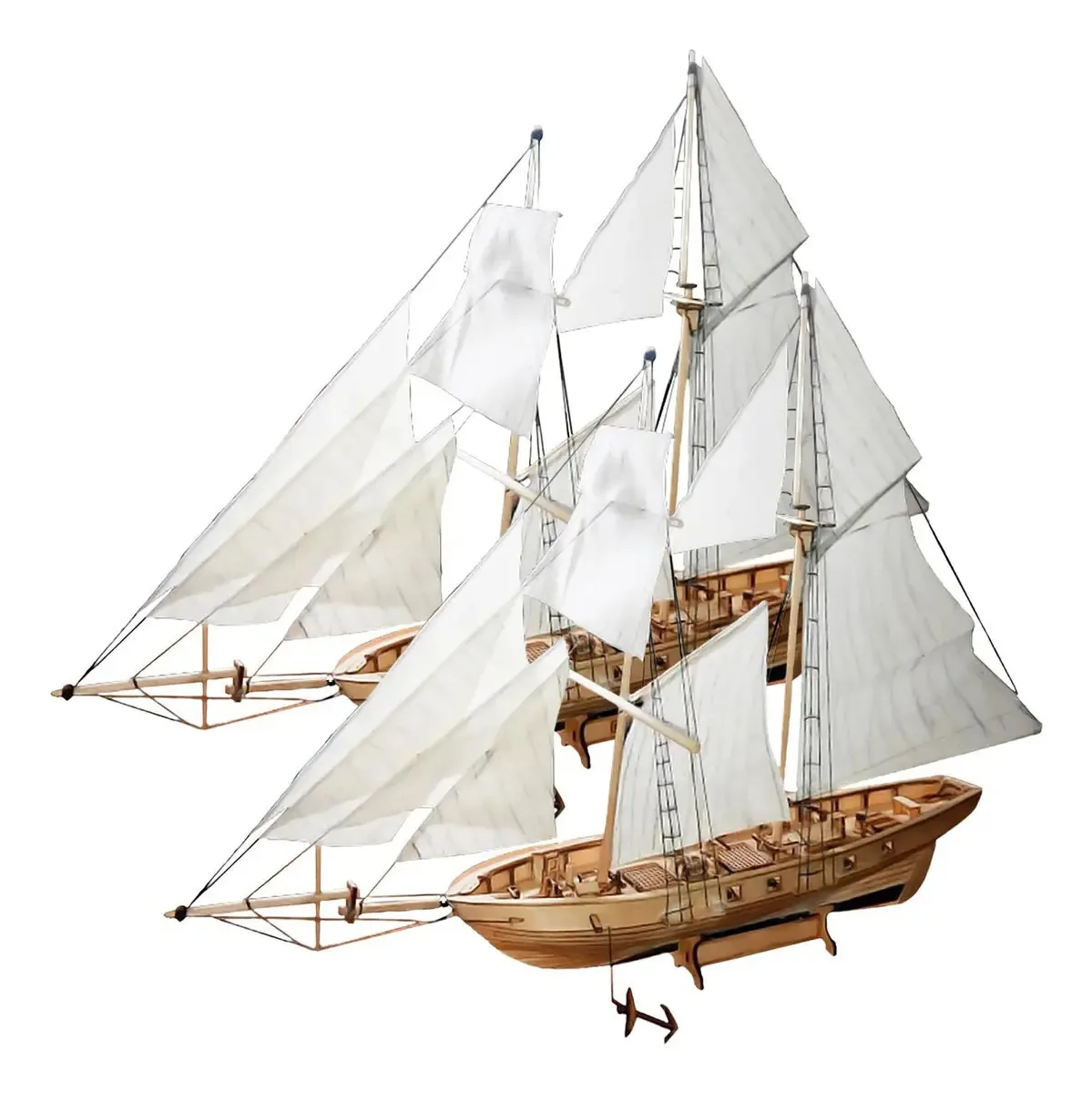 Veleiro para decorar, Mxhay-002, 2 peças, Harvey, 1:130, 30x27x a cores café/branco