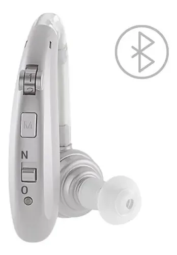 Aparelho auditivo recarregável, surdez, amplificador Bluetooth, cor prata
