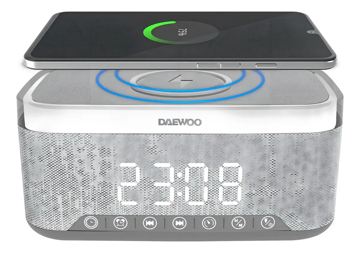 Alto-falante Bluetooth Daewoo, rádio-despertador com carregador sem fio, rádio FM, modelo DW-Awake Tws, rádio Fm Dw300