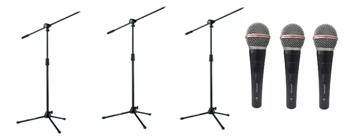 Conjunto completo de 3 microfones e fones de ouvido Prosound Pdm-30 Hercules, cor preta