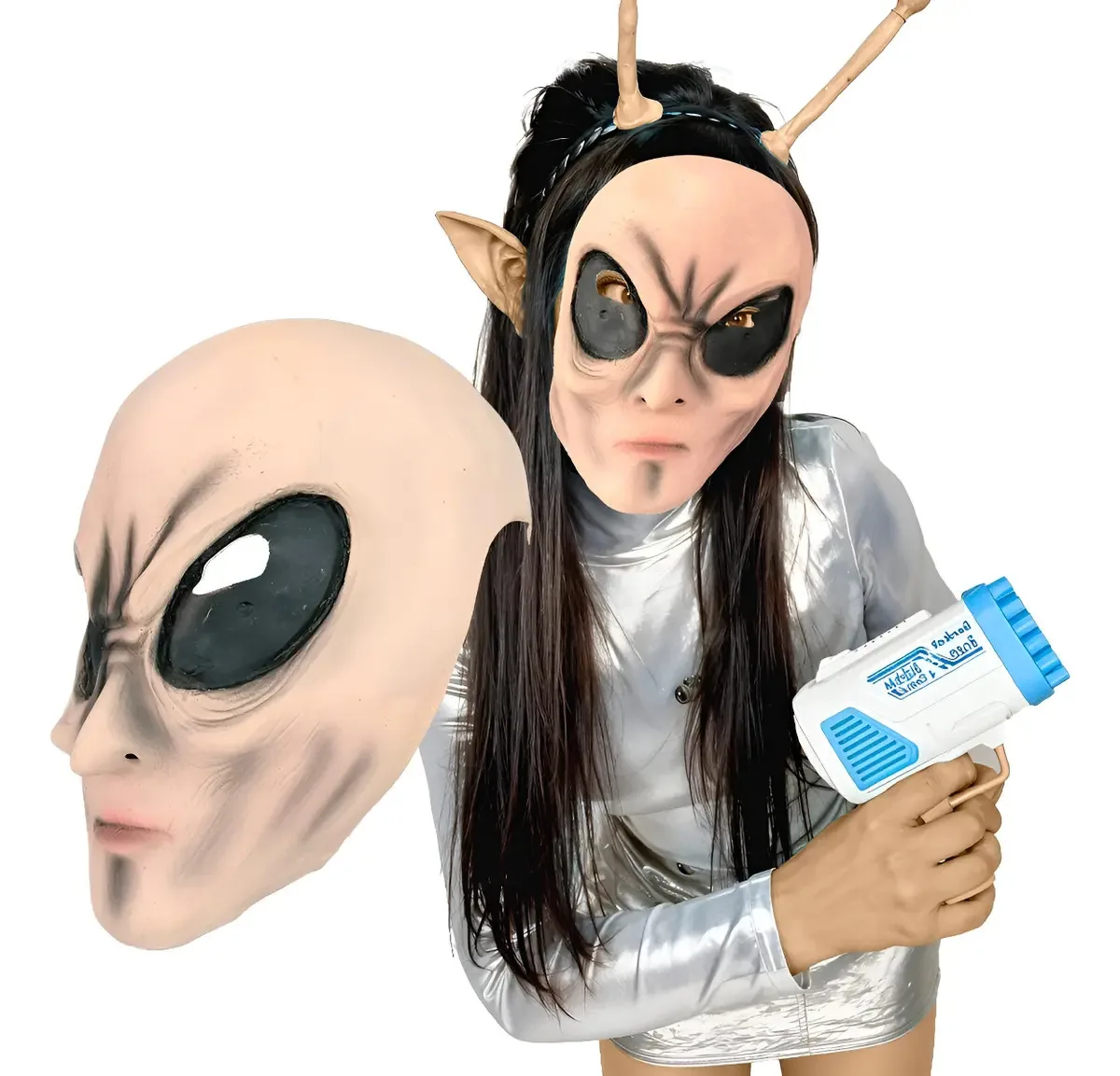 Máscara de látex alienígena Alien Cosplay Traje de Halloween bege