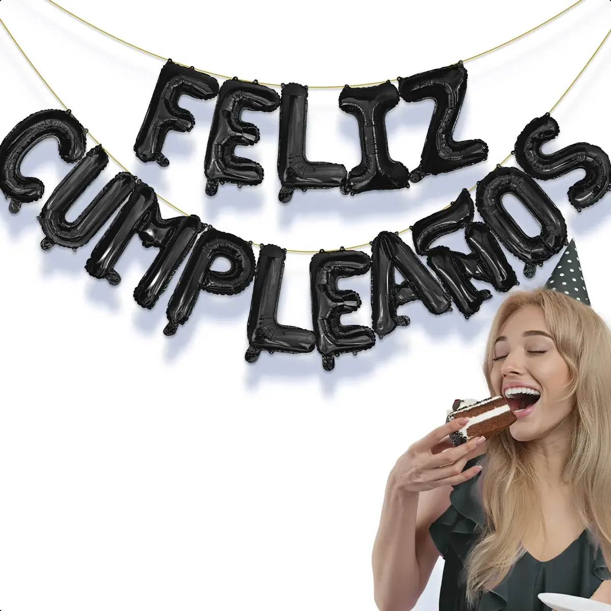 Balões, letras, laminados em preto, feliz aniversário, 40 cm, 16 polegadas, preto, feliz aniversário