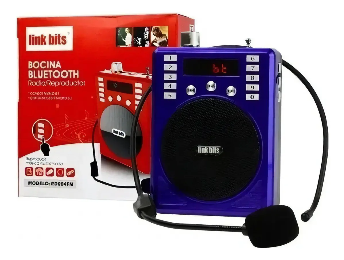 Alto-falante portátil de megafone Bluetooth Usb Headband Tf Microfone Cor Azul