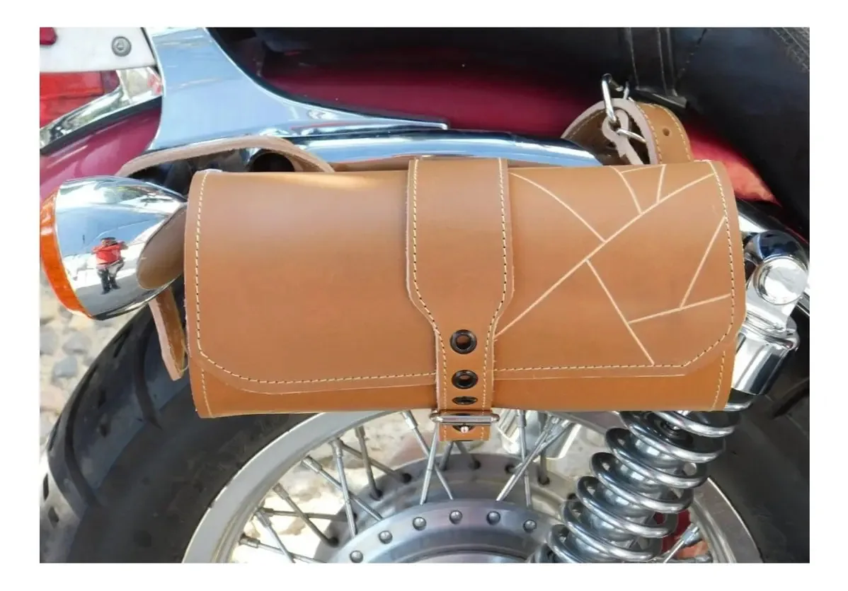 Porta-ferramentas para motocicletas 100% couro cilíndrico cor mel