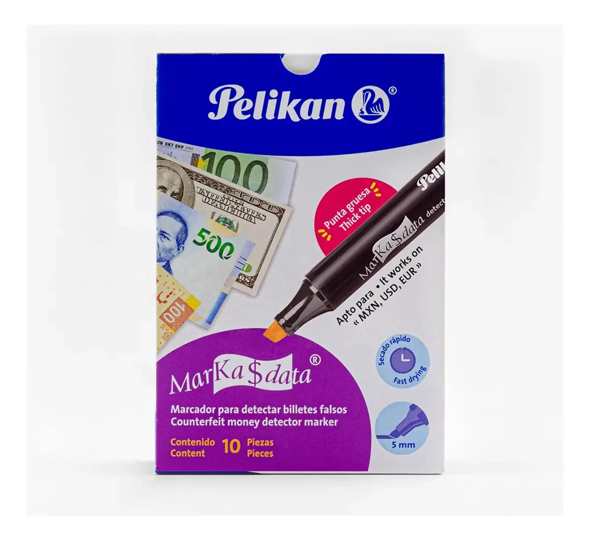 Caneta detectora de dinheiro falso Pelikan MarKa $data kit x 10 unidades