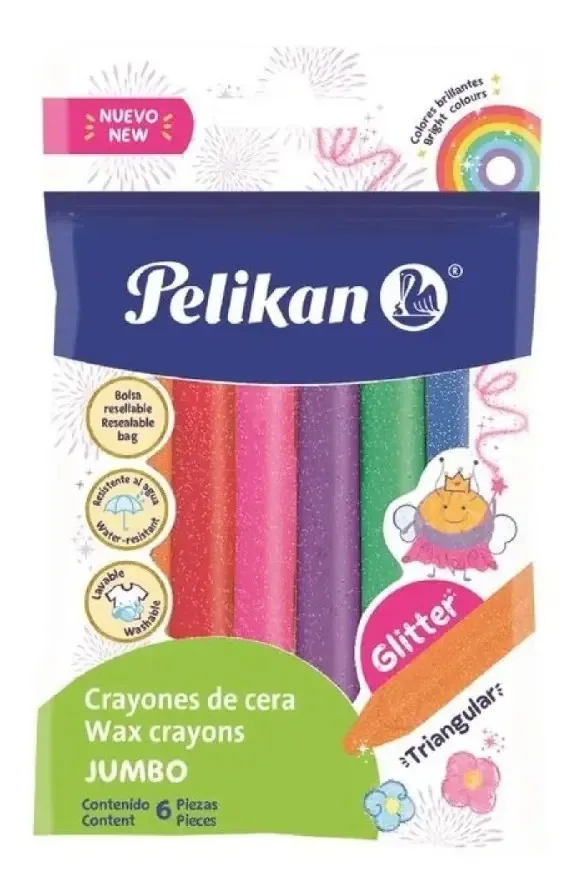 6 lápis de cera Jumbo Pelikan Glitter Tone