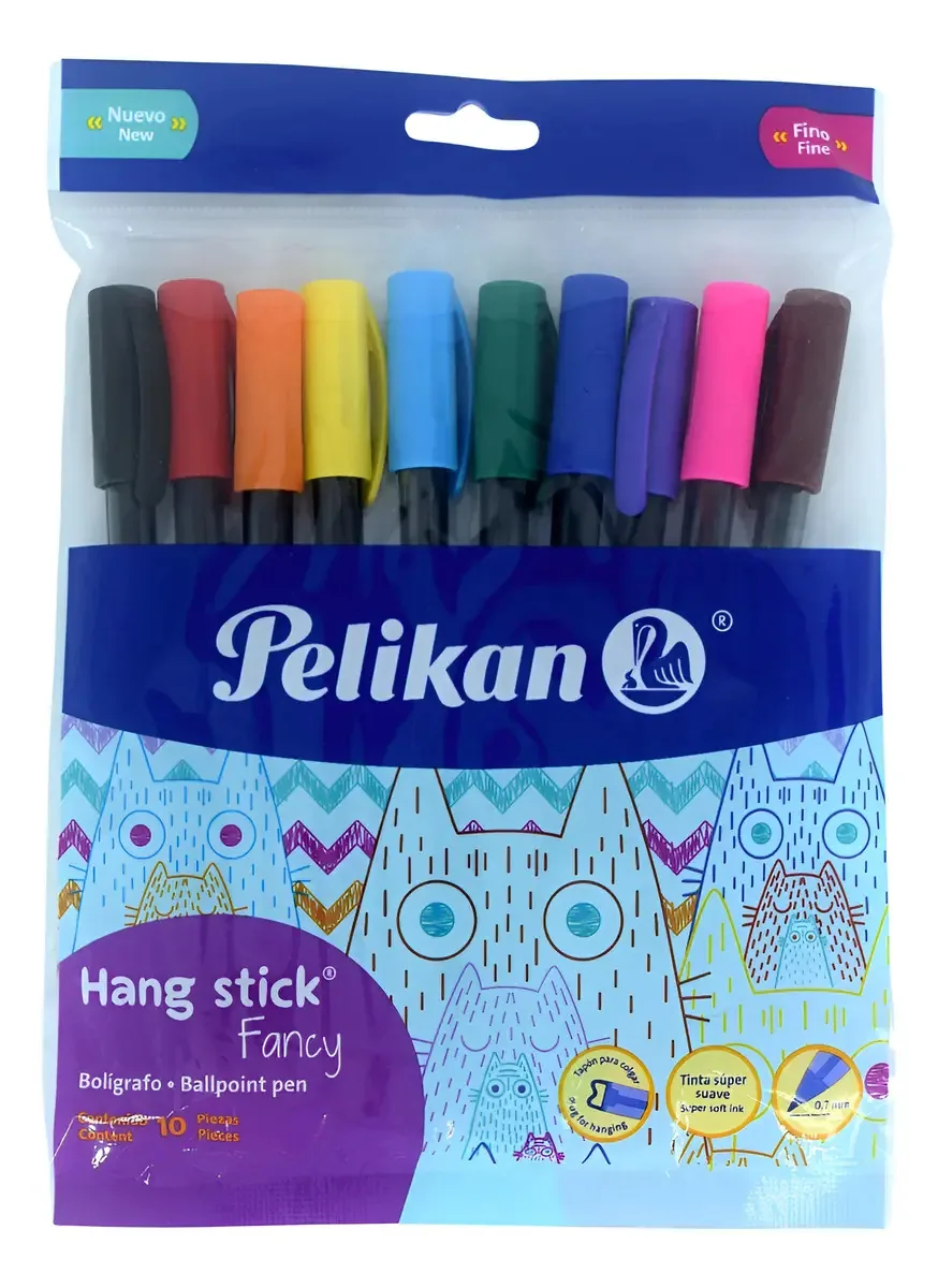Caneta pelikan Hang Stick Hang Stick Fancy de várias cores, exterior defumado, linha de pontos finos, 0,7 mm em 10 peças - unidade de 110 unidades