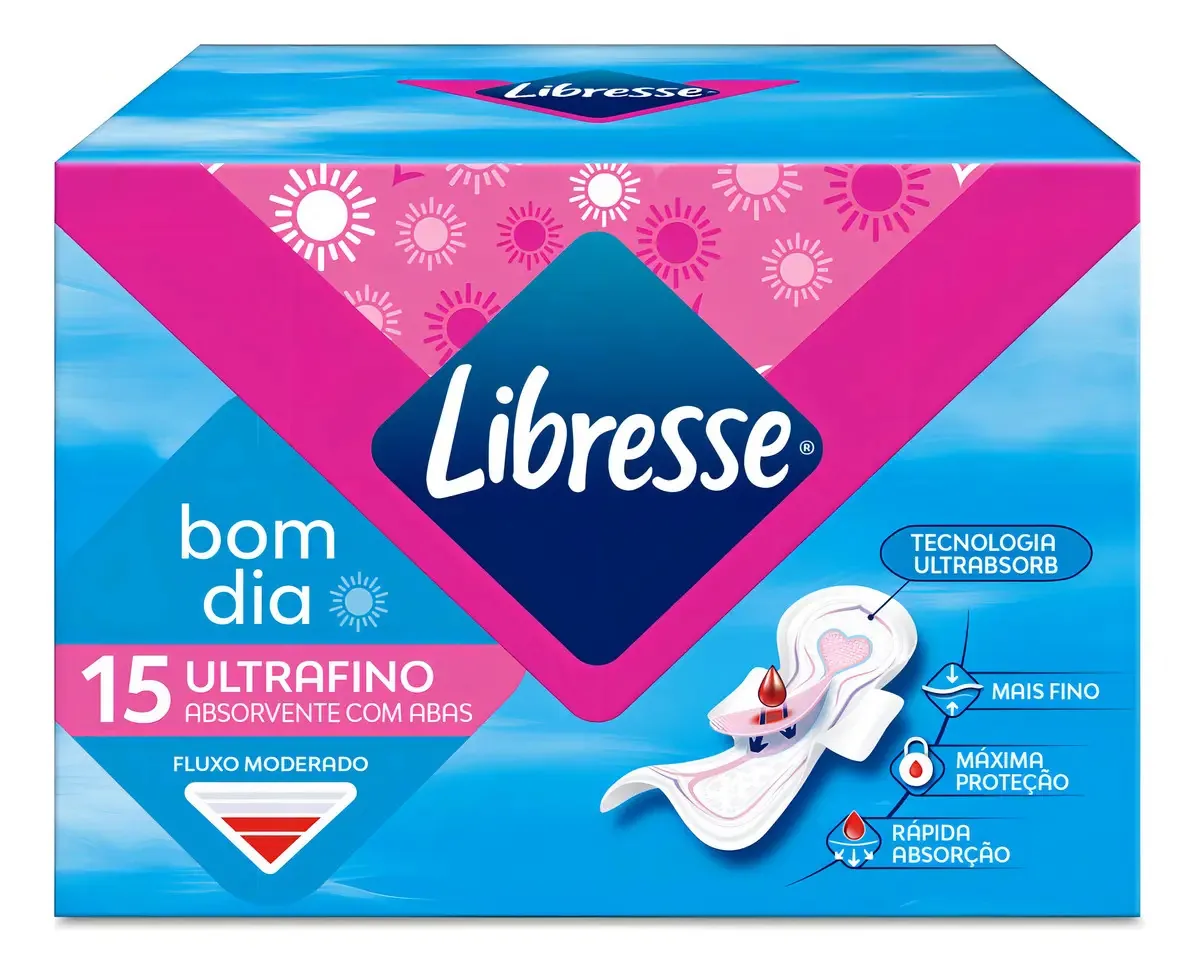Absorventes Libresse Bom Dia Ultrafino Com Abas 15 Unidades