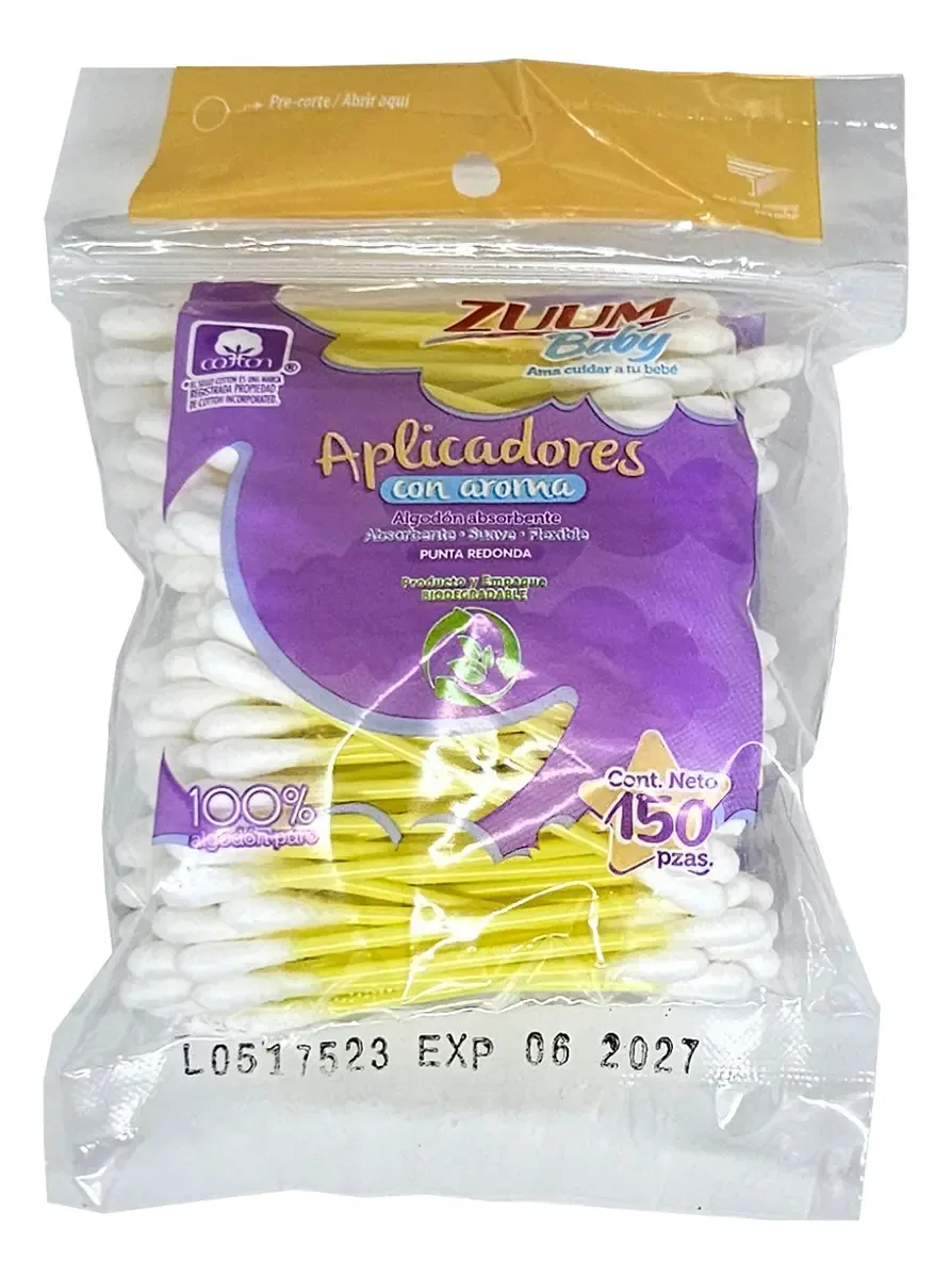 Cotonetes Hisopos Zuum Baby Com Aroma 150un Ponta Redonda