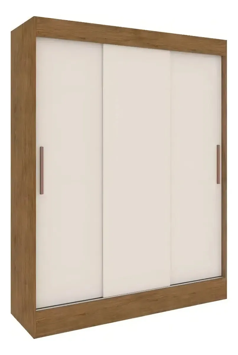 Armário - 3 portas deslizantes simples - Modelo Marseille - Nogueira/OFF White