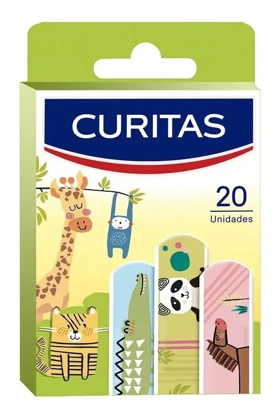 Caixa com 20 curativos adesivos com desenhos de animais para crianças
