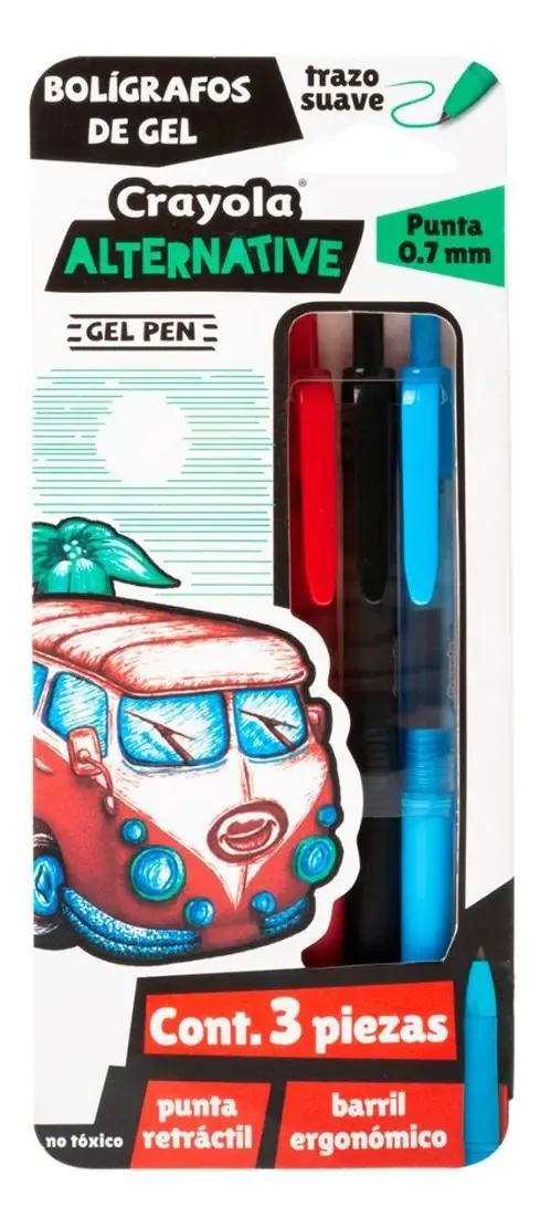 3 canetas de gel retráteis alternativas com pontos de 0,7 mm, cores de tinta Crayola, cor de tinta externa