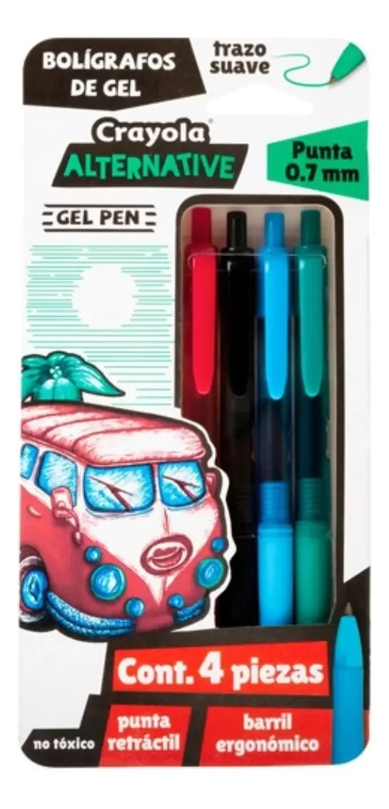 4 canetas de gel retráteis alternativas com pontos de 0,7 mm, cores de tinta Crayola, cor de tinta externa