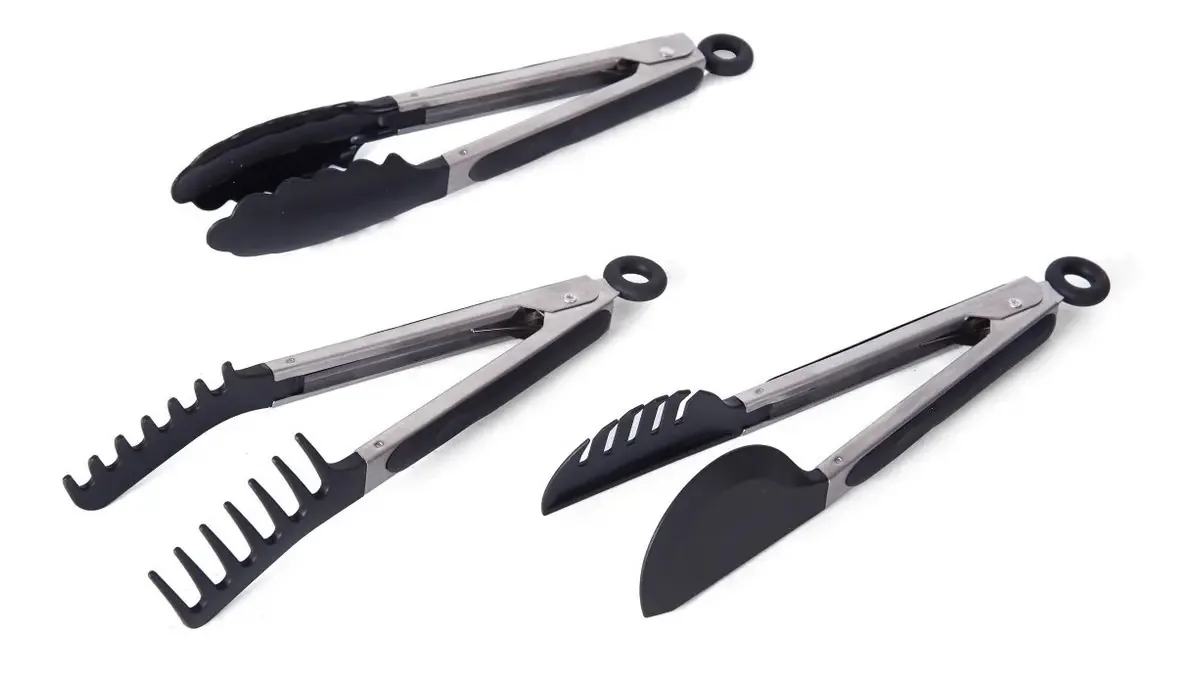 Conjunto de 3 pinças Farberware de aço inoxidável, pretas