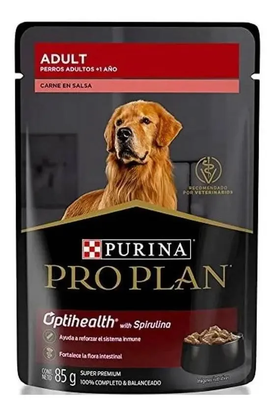 Alimento Pro Plan OptiHealth Raça Média para cão adulto de raza todos os tamanhos sabor carne ao molho de 85 g