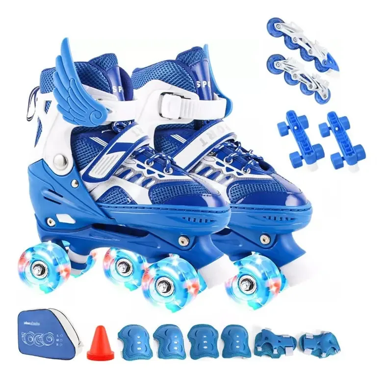 Patins paralelos ajustáveis e patins duplos 2 em 1 cor azul Skate tamanho M