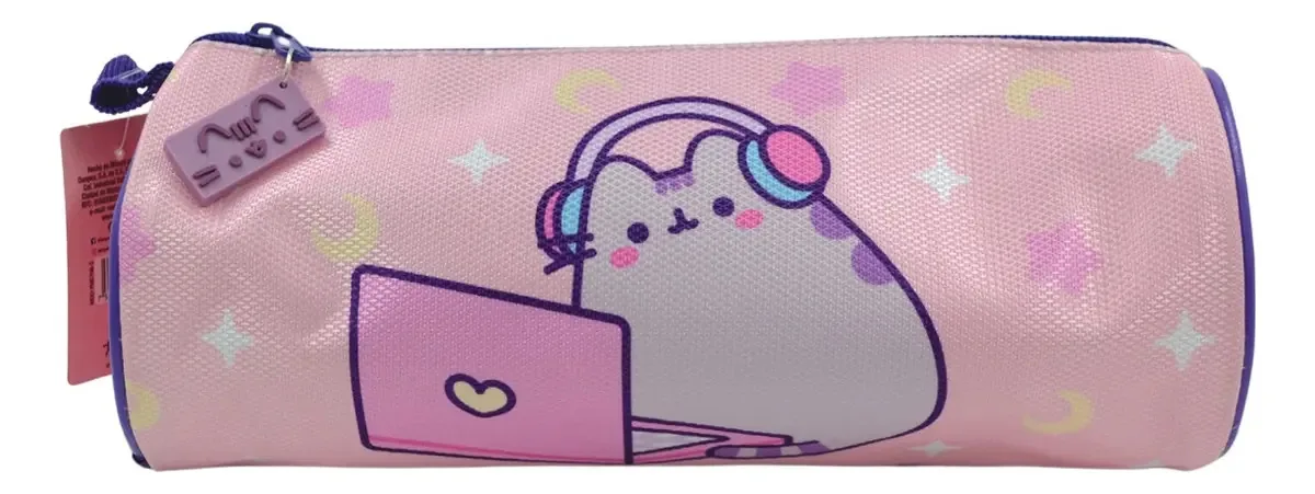 Caneta escolar cilíndrica Pusheen Danpex, estojo escolar rosa sólido