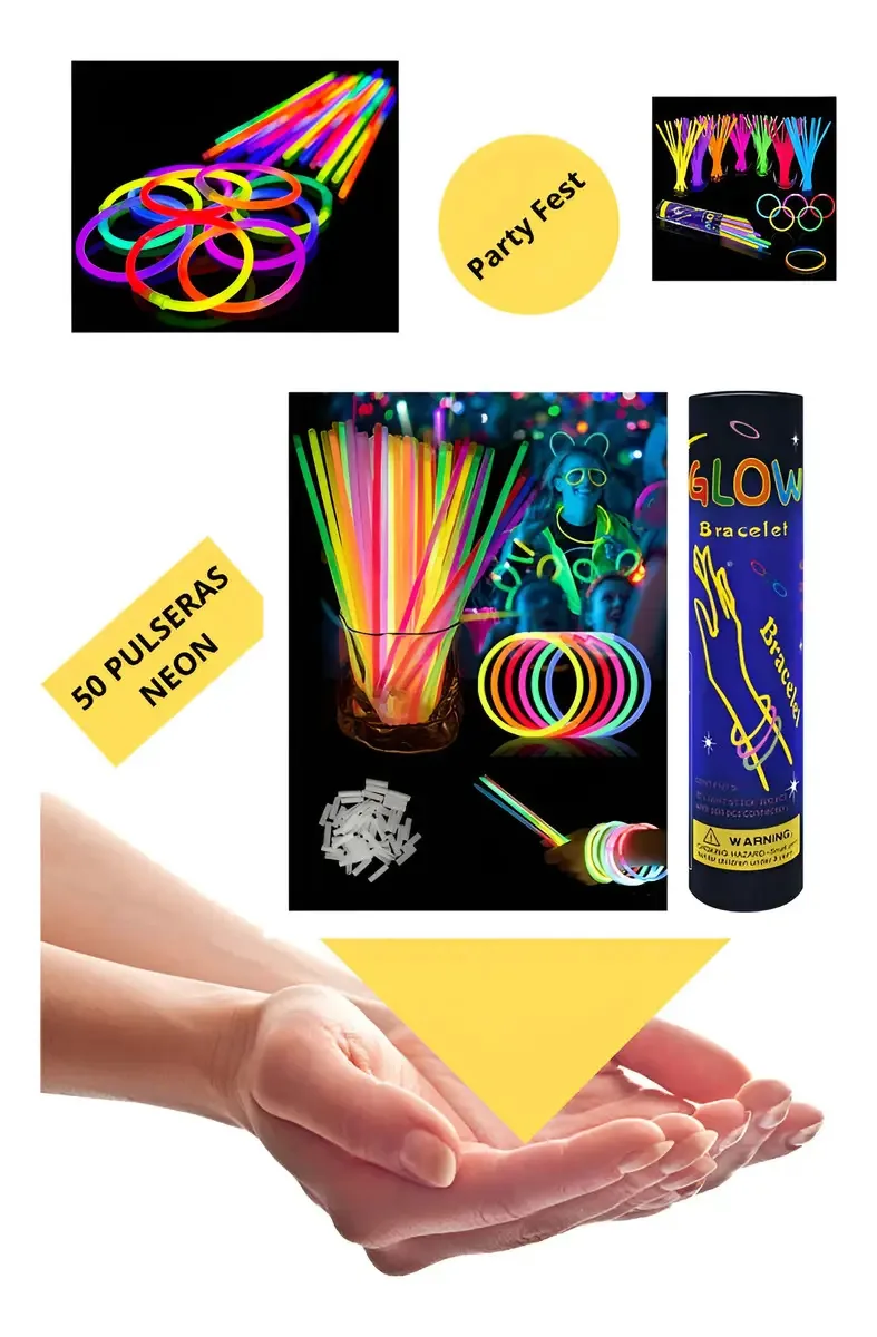 50 pulseiras de néon fosforescente, festas, eventos, cor batucada, multicolorida