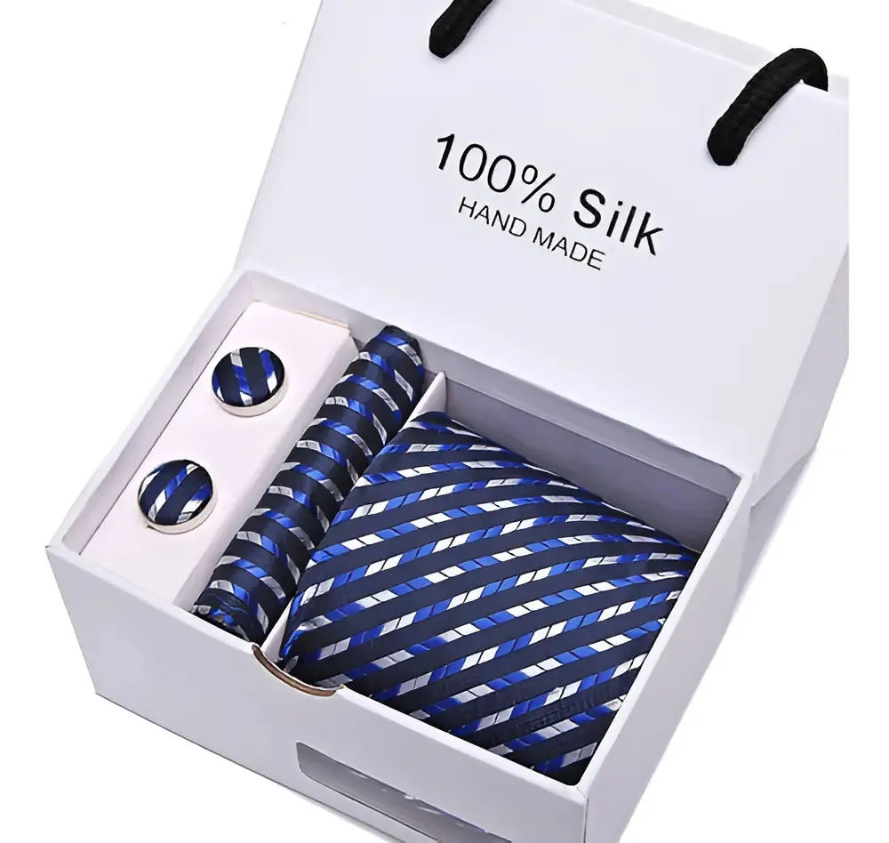Pack 5 Gravatas Clássicas de Poliéster Masculinas, Cor Azul Listrado, 3.5 cm