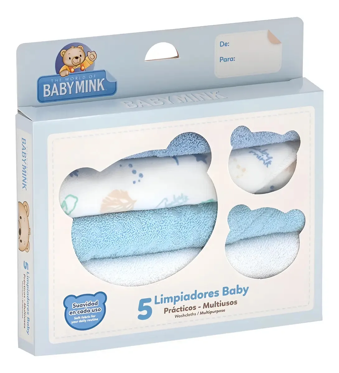 Conjunto de 5 panos/toalhetes multiuso para bebês e bebês Mink Bm327, cor azul