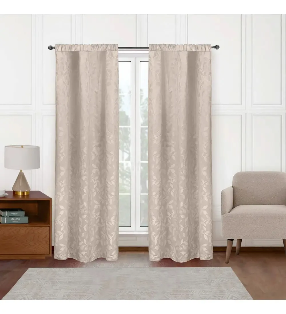 Cortinas jacquard de folha de cappuccino marrom claro