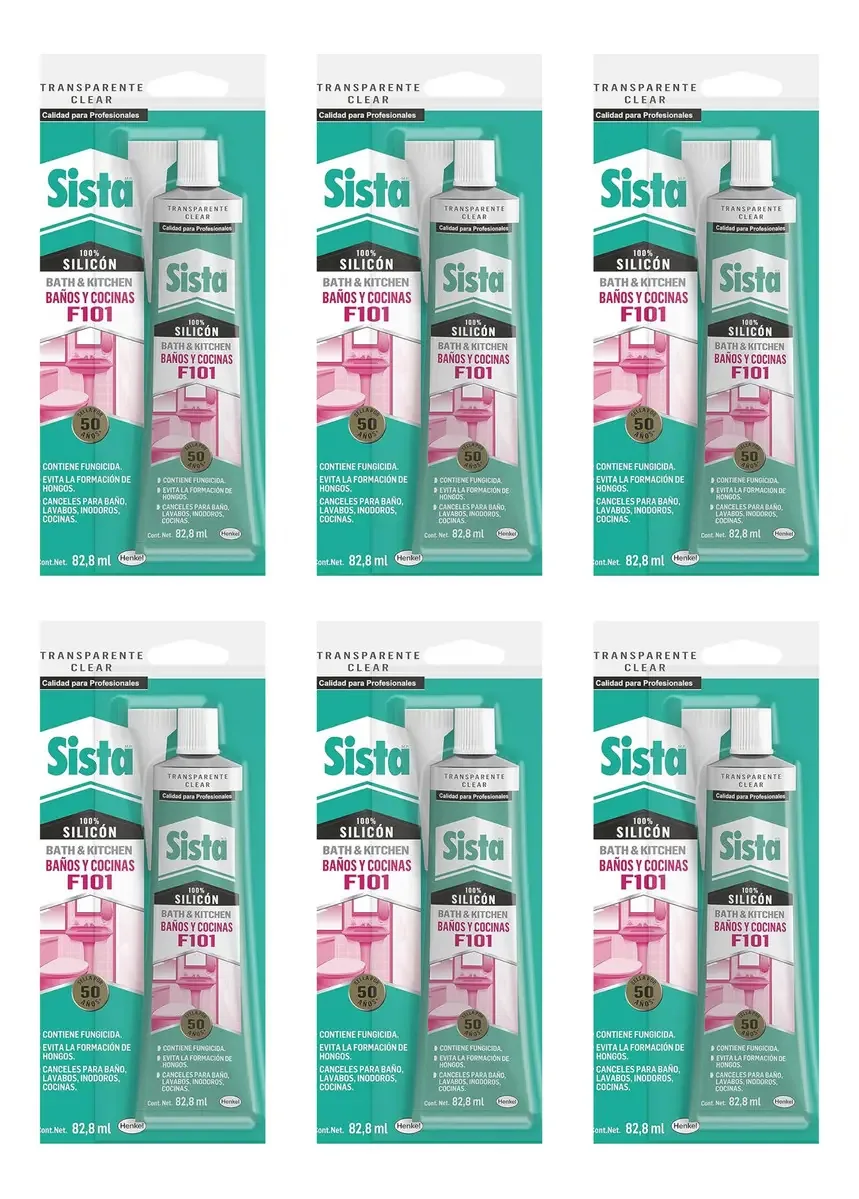 Pacote de 6 banheiros e cozinhas de silicone de 70 ml transparentes Henkel