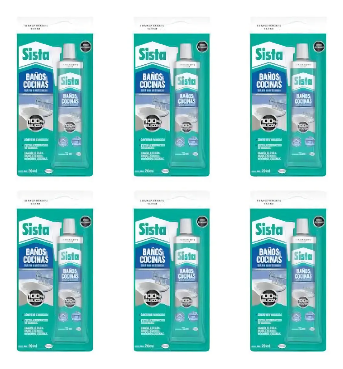 Pacote de 6 banheiros e cozinhas de silicone brancos 70 ml Henkel