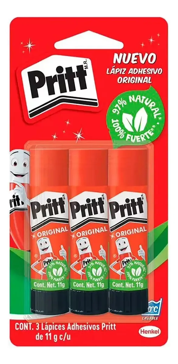 Lápis de cola Pritt, é uma cola segura para crianças, ideal para material escolar e trabalhos manuais, cola resistente para escritório e papelaria, cola Pritt, 3x11g