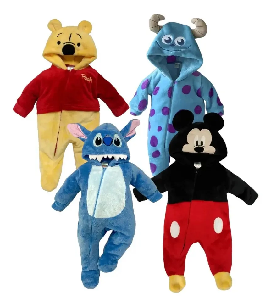Conjunto de 4 macacões Disney Stitch, Pooh, Mickey e Sulley Blue 6-12 M Lisa