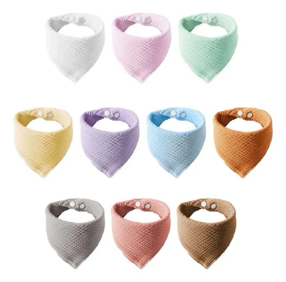 Conjunto de 10 babadores de algodão ajustáveis para bebês multicoloridos