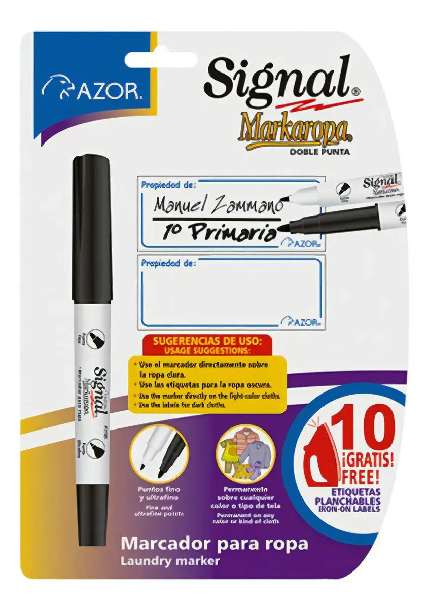 Markaropa, tecido Azor de duas pontas, preto, marcador têxtil Plumon