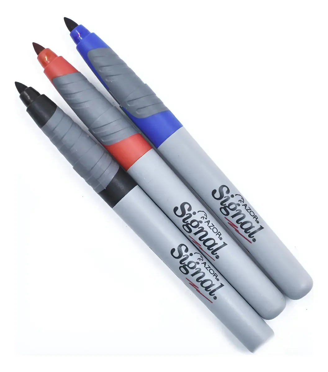 Pacote blister com 3 marcadores permanentes Fine Point Azor Blue/Ro/Neg Color Preto/Vermelho/Azul Fine Point