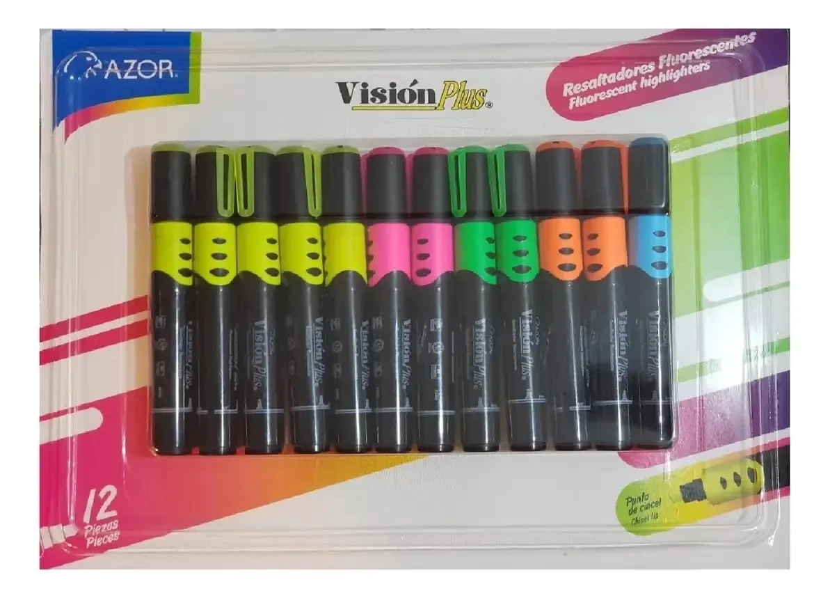 12 marcadores fluorescentes Azor Vision Plus Sms