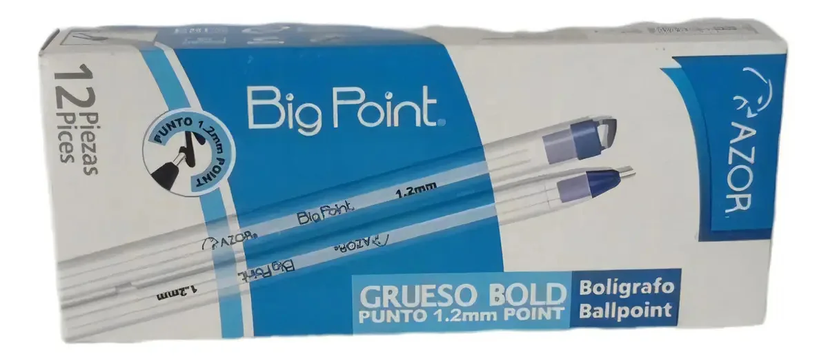 12 peças de caneta Big Point Azor Thick Dot 1,2 mm Cor de tinta preta Cor exterior transparente