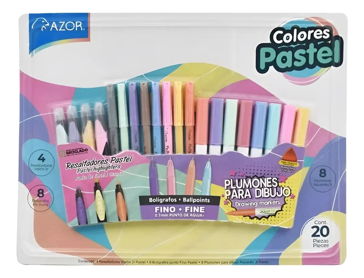 Conjunto de canetas Azor Pastel Feather Highlighter, 20 peças multicoloridas e multicoloridas