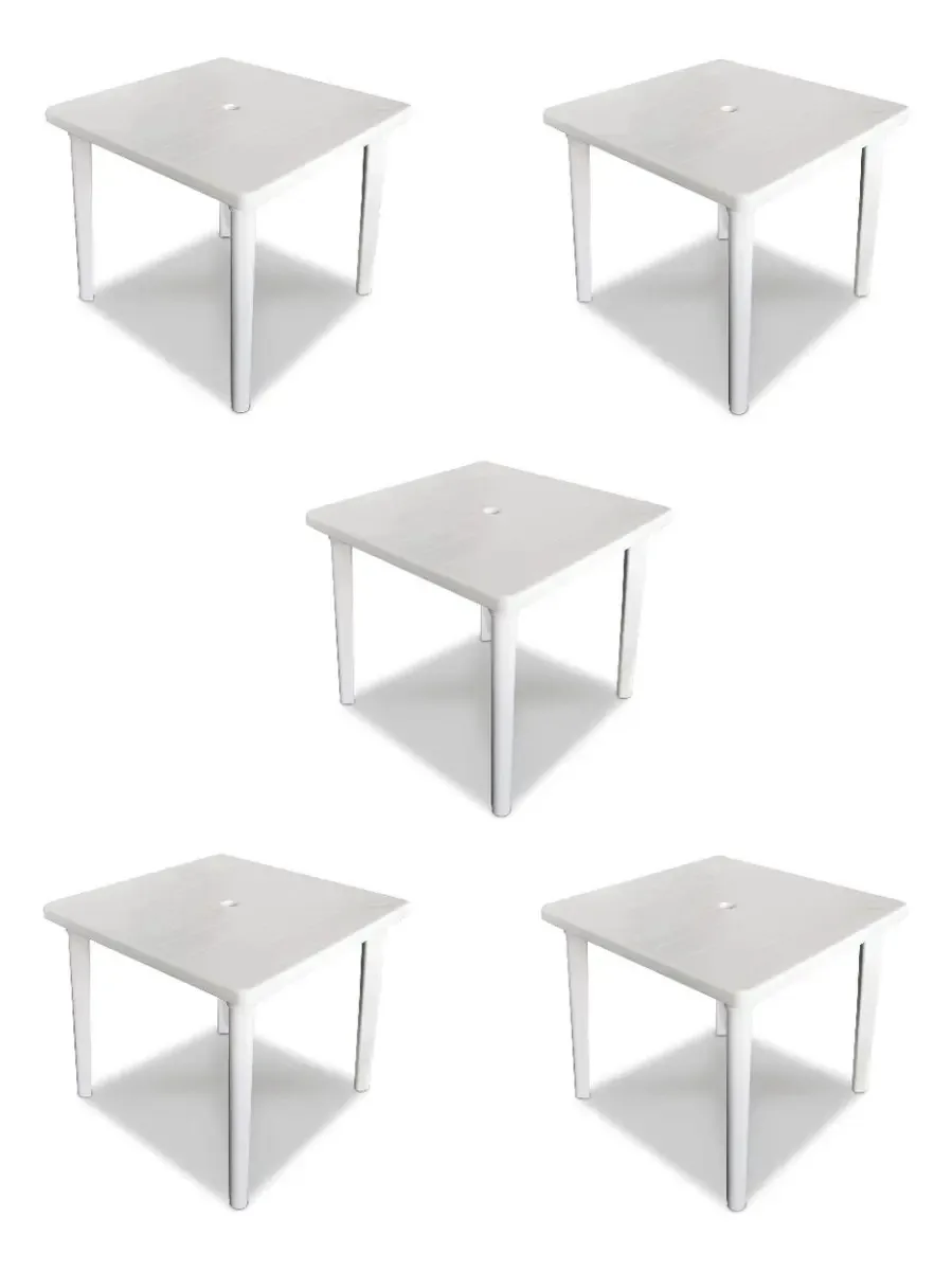 Mesa quadrada branca Alica Paq com 5 mesas brancas